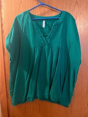 Zenana Outfitters Teal Crinkle Gauze Boho Tunic